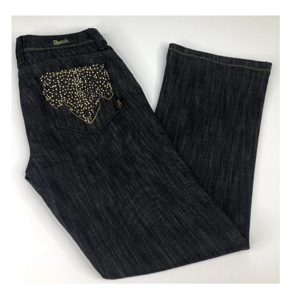 ANTIK DENIM Embroidered Bootcut Jeans 30 Stretch Black Rhinestone Country